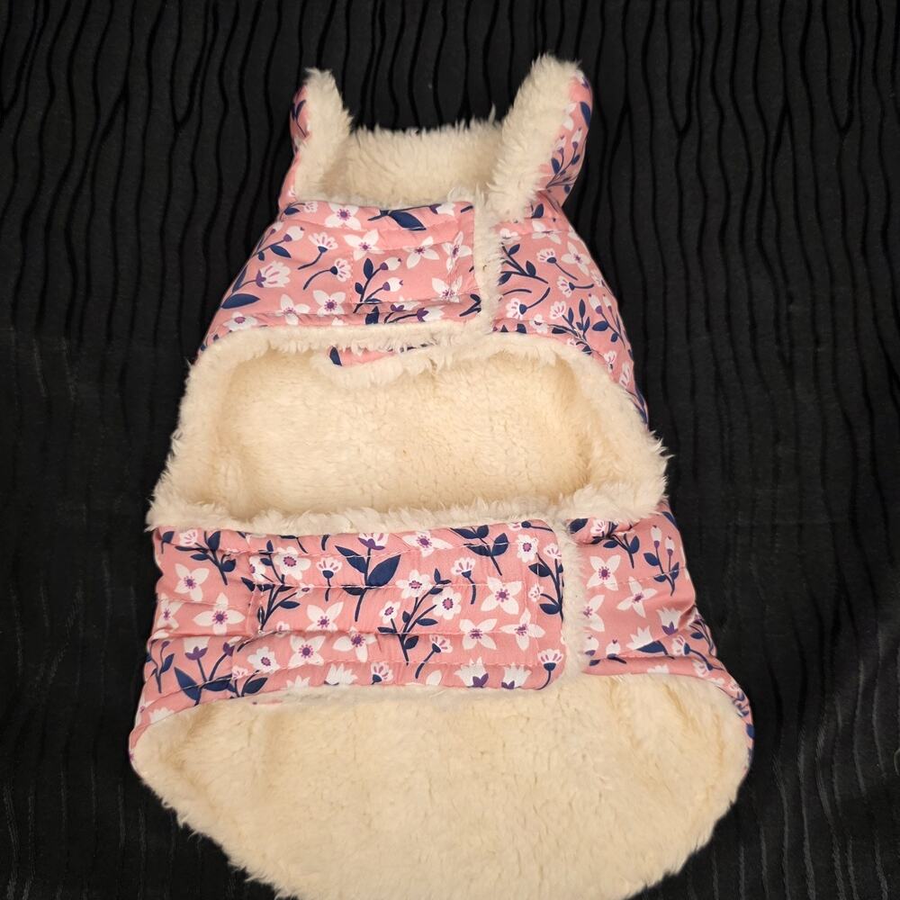 Pup Crew XS Dog Vest Coat Pink Floral Sherpa Lined Pet Jacket Warm Hoodie
